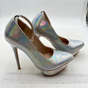FSJ Iridescent Silver High Heels